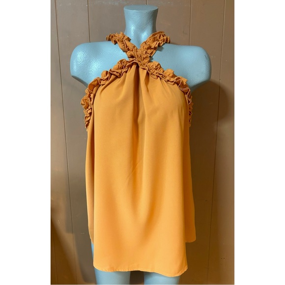 NWT FSL + Apparel Sunny Afternoon Apricot Ruffle Neck Halter Top L - Picture 3 of 9